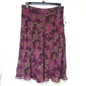NEW with tags Style and Co brown fuchsia paisley floral midi skirt size 14
